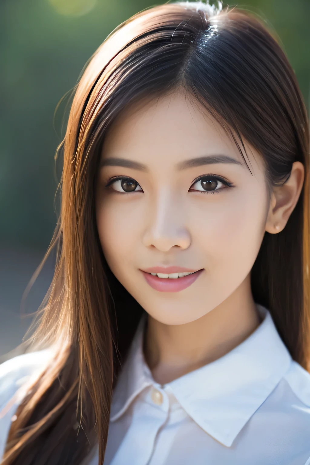 
1girl, (wearing a collared shirt:1.2), (portrait photo of a beautiful Japanese idol girl),
(Simple background in light colors:1.3),
(RAW photo, best quality), (realistic, photo-realistic:1.4), masterpiece, 8k portrait,
an extremely delicate and beautiful, extremely detailed, 2k wallpaper, Amazing, finely detail, extremely detailed CG unity 8k wallpaper, 
ultra-detailed, high-resolution, 
soft light, beautiful detailed girl, extremely detailed eyes and face, beautiful detailed nose, beautiful detailed eyes,
cinematic lighting, perfect anatomy, slender body, small breasts, bokeh, dynamic angle, light smile,