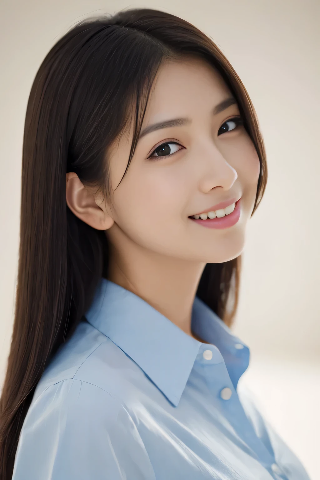 
1girl, (wearing a collared shirt:1.2), (portrait photo of a beautiful Japanese idol girl),
(Simple background in light colors:1.3),
(RAW photo, best quality), (realistic, photo-realistic:1.4), masterpiece, 8k portrait,
an extremely delicate and beautiful, extremely detailed, 2k wallpaper, Amazing, finely detail, extremely detailed CG unity 8k wallpaper, 
ultra-detailed, high-resolution, 
soft light, beautiful detailed girl, extremely detailed eyes and face, beautiful detailed nose, beautiful detailed eyes,
cinematic lighting, perfect anatomy, slender body, small breasts, bokeh, dynamic angle, light smile,