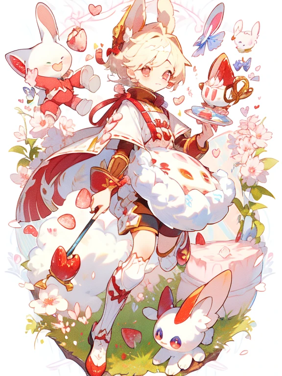 Shota Shota stuffed animal rabbit jersey shorts white jersey light hair pink eyes high quality high resolution lively cute flowers knee braces scar curtains background red ribbon covered in milk strawberries scattered love boy alone strawberry milk strawberry milk