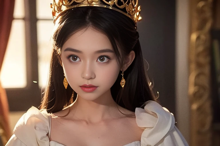 There is a woman in a white dress with a crown on her head., a Beautiful fantasy queen, ((Beautiful fantasy queen)), Portrait of a Princess, Works of art in the Gubes style. 5D CGI Anime Fantasy Artwork, 8K high definition detailed art  