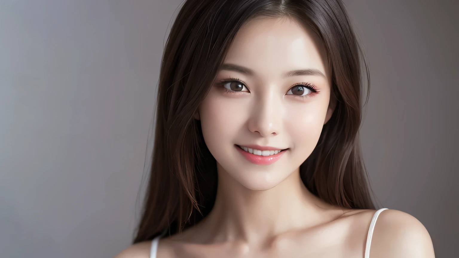 One Girl, (Dress in trendy fashion:1.2), (RAW Photos, highest quality), (Realistic, Photorealistic:1.4), Tabletop, Very delicate and beautiful, Very detailed, 2k wallpaper, wonderful, In detail, Very detailedな CG Unity 8K 壁紙, Very detailedな, High resolution, Soft Light, Beautiful detailed girl, looking at the camera、Very detailedな目と顔, Beautifully detailed nose, Beautiful fine details, Long Hair, small, Black Dress、White background、Background is white、Cinema Lighting, Perfect Anatomy, Slender body, smile,