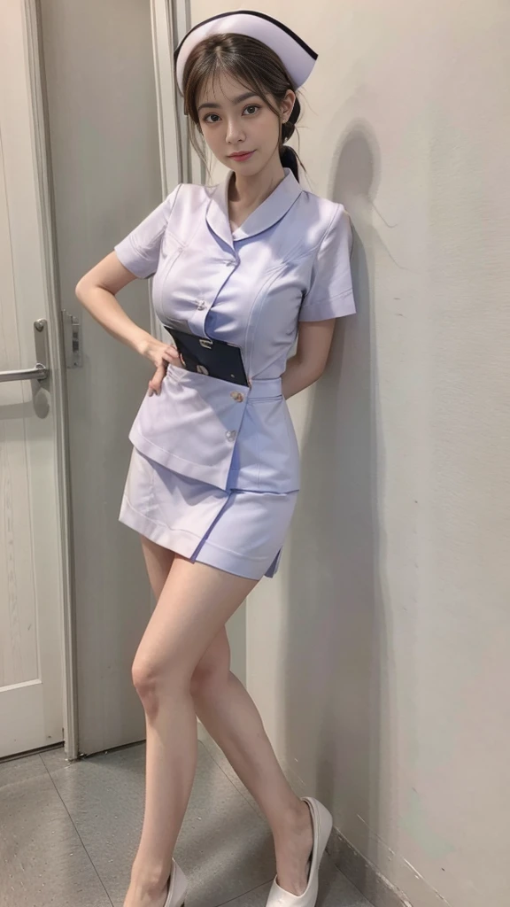mature woman, Nurse Girl, Huge breasts, A gigantic rift, big breast, Make your breasts bigger., mature breasts, Two meter long hair, Light makeup, thin body, I'm small., hips raised, small thighs, Long legs, pure white nurse uniform, short skirt, tight, legs apart, Slightly lift the legs.