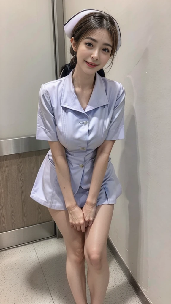 mature woman, Nurse Girl, Huge breasts, A gigantic rift, big breast, Make your breasts bigger., mature breasts, Two meter long hair, Light makeup, thin body, I&#39;m small., hips raised, small thighs, Long legs, pure white nurse uniform, short skirt, tight, legs apart, Slightly lift the legs.