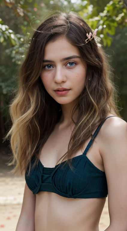The face of an Pakistani girl with fair skin and black-blonde hair.she has striking almond -shaped eye's,a straight,delicate nose,and full lips that curve into a gentle smile.her brown -blonde hair frames her face in soft Waves, with subtle highlights that catch ,in island (best quality, highres, masterpiece:1.2), Elsa Karlsson , swedish 25 years old model, with a beautiful black bikini, long blonde hair (dreadlocks) with 22 ahoge hair ornament. She has stunning detailed blue eyes, subtle blush on her cheeks, and delicate lips. on the bikini she wears a trasparent wavy dress. The scene is set in a peaceful sandy mediterranean beach, with ancient greek ruins as in Paestum. The girl is standing amidst a carpet of fallen petals, her gentle smile reflecting the serenity of the moment. The lighting is soft and diffused, creating a warm and inviting atmosphere. The overall style of the artwork is realistic and highly detailed, capturing every delicate stroke and texture. The colors are vivid and harmonious, adding depth and vibrancy to the scene. This masterpiece exudes elegance, grace, and beauty, making it a true masterpiece in every aspect. canon EOS 2000D. slim fit with long messy hair brown eyes round face shape  ,6.5 height long  standing in gaint forest close water fall morning time HDR 8K HIGH QUALITY high production value wide-angle shot realistic realism cinematic 