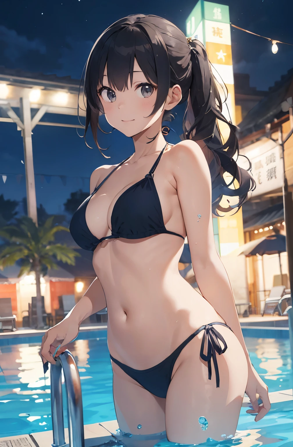 High resolution、A silver-haired girl drawn in the style of Japanese anime、View of people on swim rings in an empty resort night pool。She is wearing a sexy bikini、Cocktail in hand。The pool is beautifully lit、The surroundings are quiet and relaxing.､
(Masterpiece 1.5),super high quality, Very detailed,Perfect drawing,NFSW、beautiful woman、beautiful, Glowing Skin、A kind smile、beautiful black hair、Braiding、(((beautiful水着)))、(((Luxury Swimwear))),3D、16K Illustrations、((Clear Face))、High resolution、Nice background、beautiful background、Spotlight、Vibrant colors、(((Detail View)))、Perfect beauty,beautiful指,beautiful手,Points First,nail,Place your arms behind your back,Wakame seaweed、Wakame seaweed、Wakame seaweed、Wakame seaweed、Wakame seaweed、Wakame seaweed、Wakame seaweed、