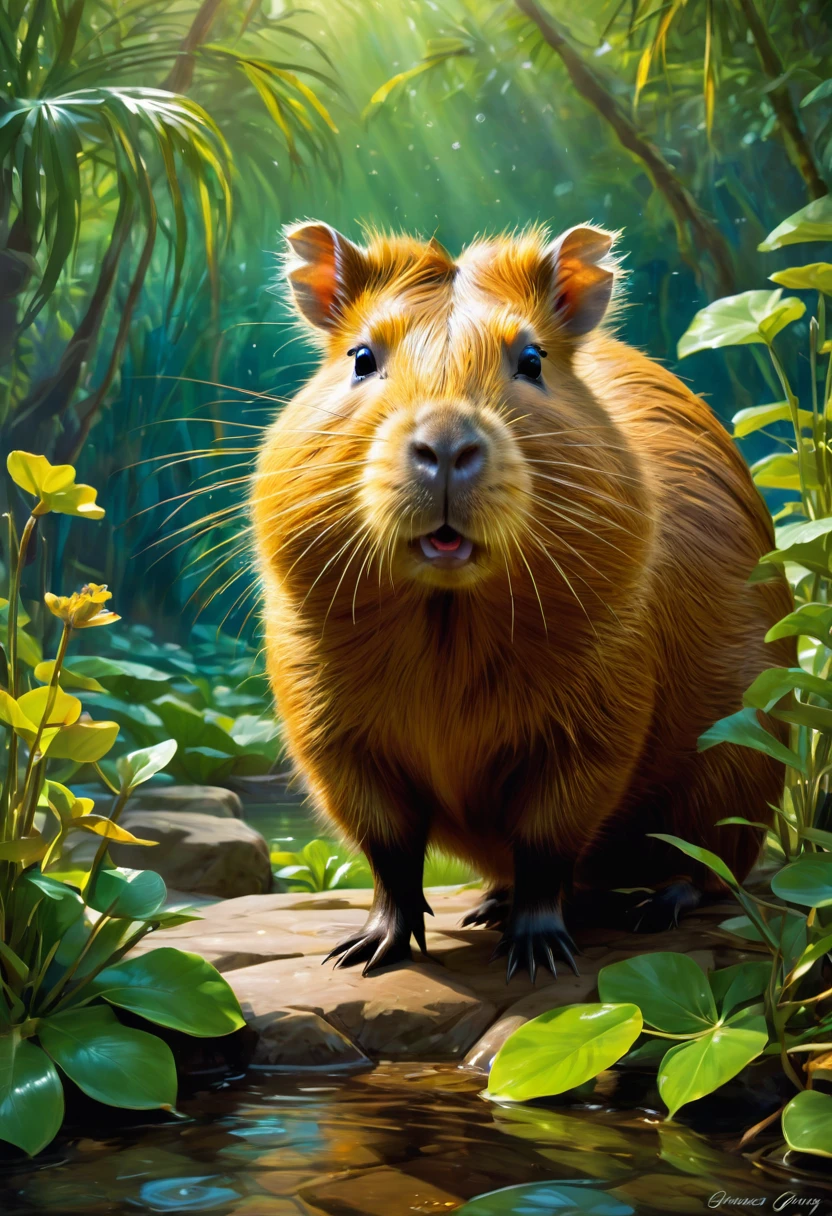 a capybara, by James Gurney, best quality, masterpiece, very aesthetic, perfect composition, intricate details, ultra-detailed