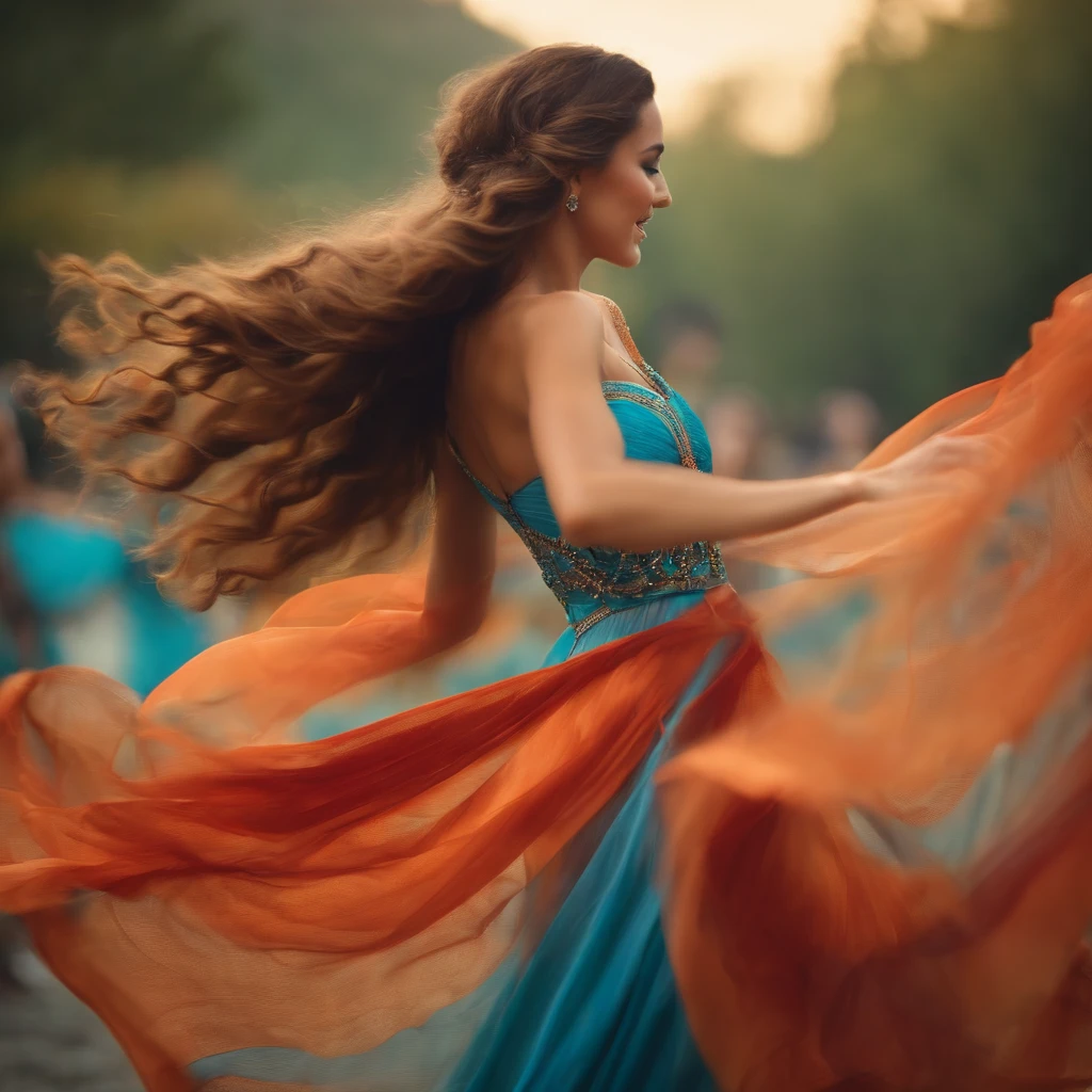 Beautiful woman dancing in a long dress、fun、busy、beautiful、Decorations、hair ornaments