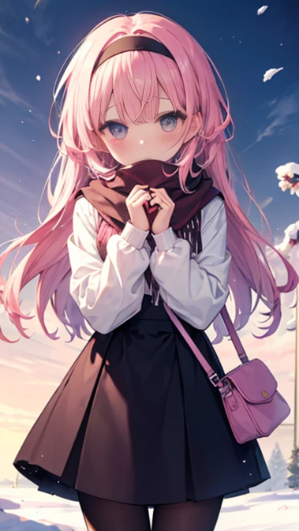 、、Shyness、blush、Embarrassing、blush、heart、lover、love affair、Cover your mouth、Squint your eyes、Snowfield、、Hands at your side、Lower your hands、Close ~ eyes、Half-open、From the chest up、scarfを顔に被せる、Cover your face、scarf、scarfでCover your face、Snowfall High Resolution、Full HD、8K quality、、、Droopy eyes、、、Eye highlights、Bright Eyes、Clear Eyes、Beautiful Eyes、avert your eyes、Embarrassing、blush、、Eye highlights、、、Eye highlights、信じられないほどBeautiful Eyes、Black tights with pink lines、、、Valentine's Day、、meeting、Now、surprise、Pink Hair、Let your hair down、Straight hair、Long Hair、Black headband with pink border、Shoulder bag、Pie Slash