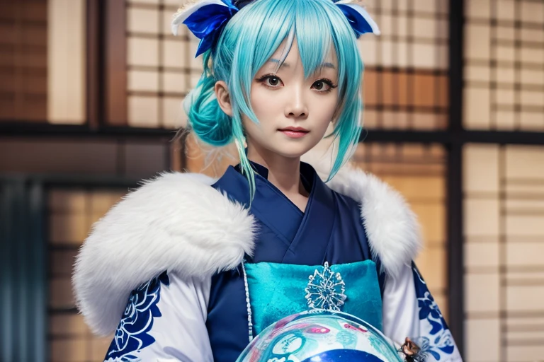 Anime girl wearing a blue and white dress and holding a blue ball, onmyoji, onmyoji detailed art, Portrait of an Onmyoji, White-haired God, keqing from Genshin Impact impact, Genshin Impact, From Arknights, zhongli from Genshin Impact impact, Haise Jinyao, by Shimo, long, by ヤン・J, Yunling