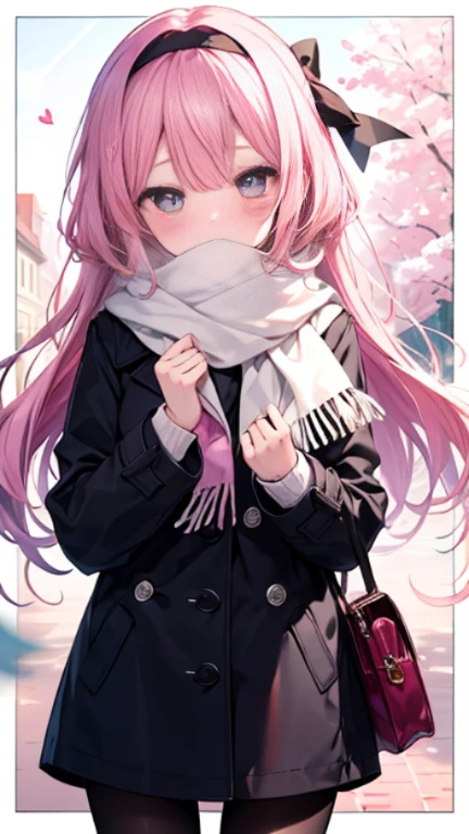 、、Shyness、blush、Embarrassing、blush、heart、lover、love affair、Cover your mouth、Squint your eyes、Snowfield、、Hands at your side、Lower your hands、Close ~ eyes、Half-open、From the chest up、scarfを顔に被せる、Cover your face、scarf、scarfでCover your face、Snowfall High Resolution、Full HD、8K quality、、、Droopy eyes、、、Eye highlights、Bright Eyes、Clear Eyes、Beautiful Eyes、avert your eyes、Embarrassing、blush、、Eye highlights、、、Eye highlights、信じられないほどBeautiful Eyes、Black tights with pink lines、、、Valentine's Day、、meeting、Now、surprise、Pink Hair、Let your hair down、Straight hair、Long Hair、Black headband with pink border、Shoulder bag、Pie Slash、Put on your coat、cute、Zhou-o Coral