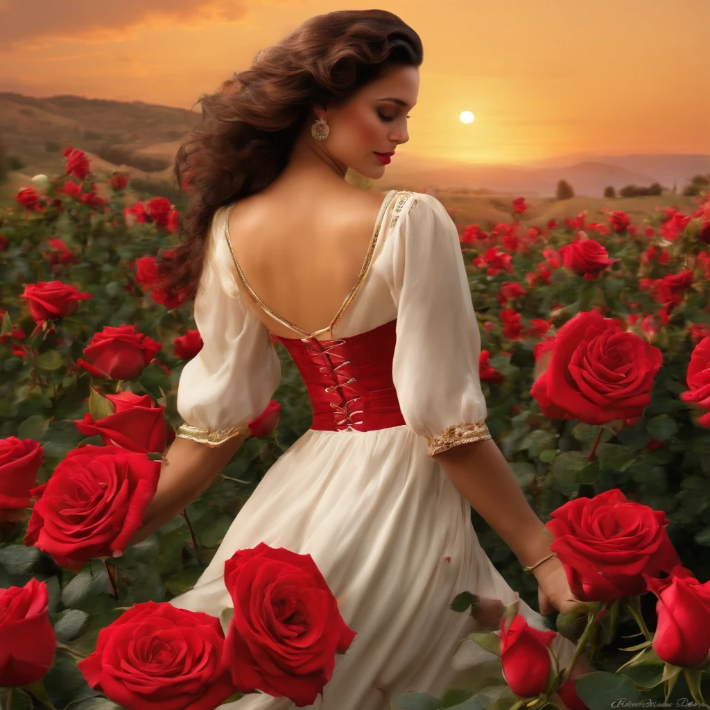 Italian women、Beauty、Dancing with roses、beautiful、glossy、busy、fun、Brilliant