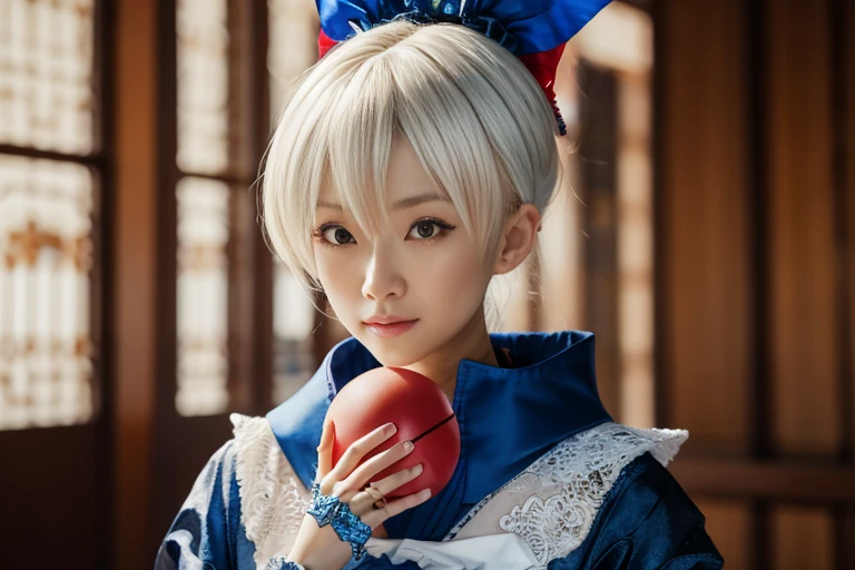 Anime girl wearing a blue and white dress and holding a blue ball, onmyoji, onmyoji detailed art, Portrait of an Onmyoji, White-haired God, keqing from Genshin Impact impact, Genshin Impact, From Arknights, zhongli from Genshin Impact impact, Haise Jinyao, by Shimo, long, by ヤン・J, Yunling