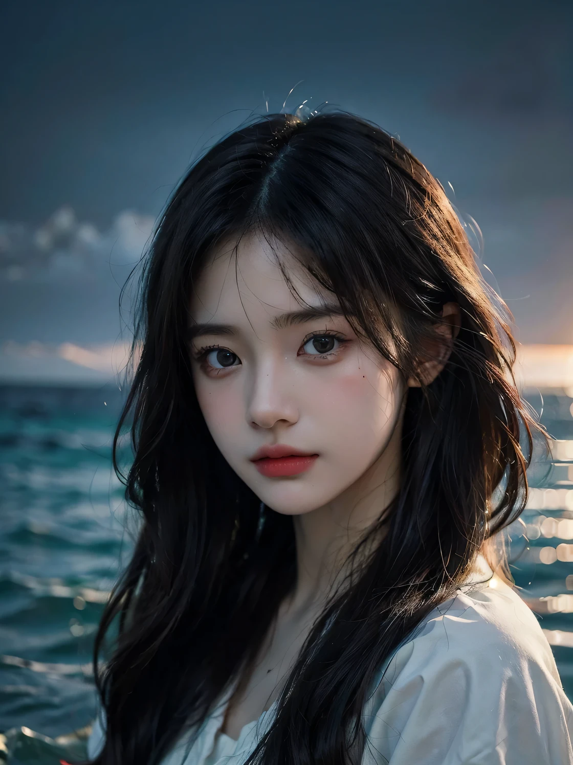 8k, new york, outdoors, crowded, cloudy sky, mature female, black hair, warm lighting, cinematic, photorealistic, high quality, highres, masterpiece, night, natural beauty, sensual look
