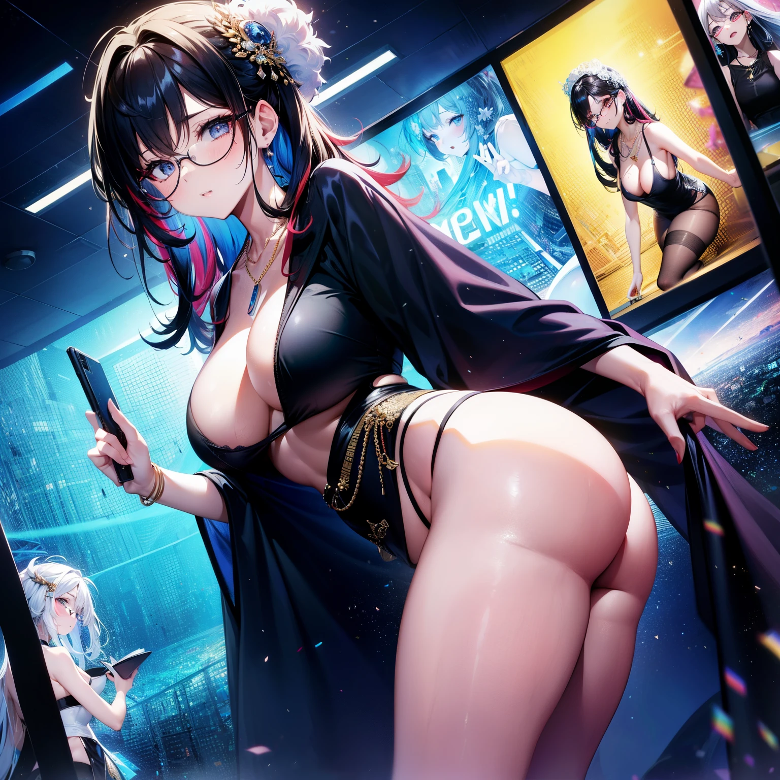 (8k ,Ultra Detailed,The best masterpiece,nature,Perfect work of art,Perfect female body),Two Women,Sister and younger sister, sisters,Rainbow hair,Perfect face,(huge ),Neighbor's Wife,woman hairstyle,elegant wife,Exquisite and inspiring ,20 years old,White skin,Messy hair,Perfect sexy body,Tone,flirtatious,Very large ,Yao Liu,Big butt very detailed,young beautiful teacher,teacher,wear glasses,Dance in a nightclub,Detail background,necklace,Perfect eyes,,T-type small size,huge big