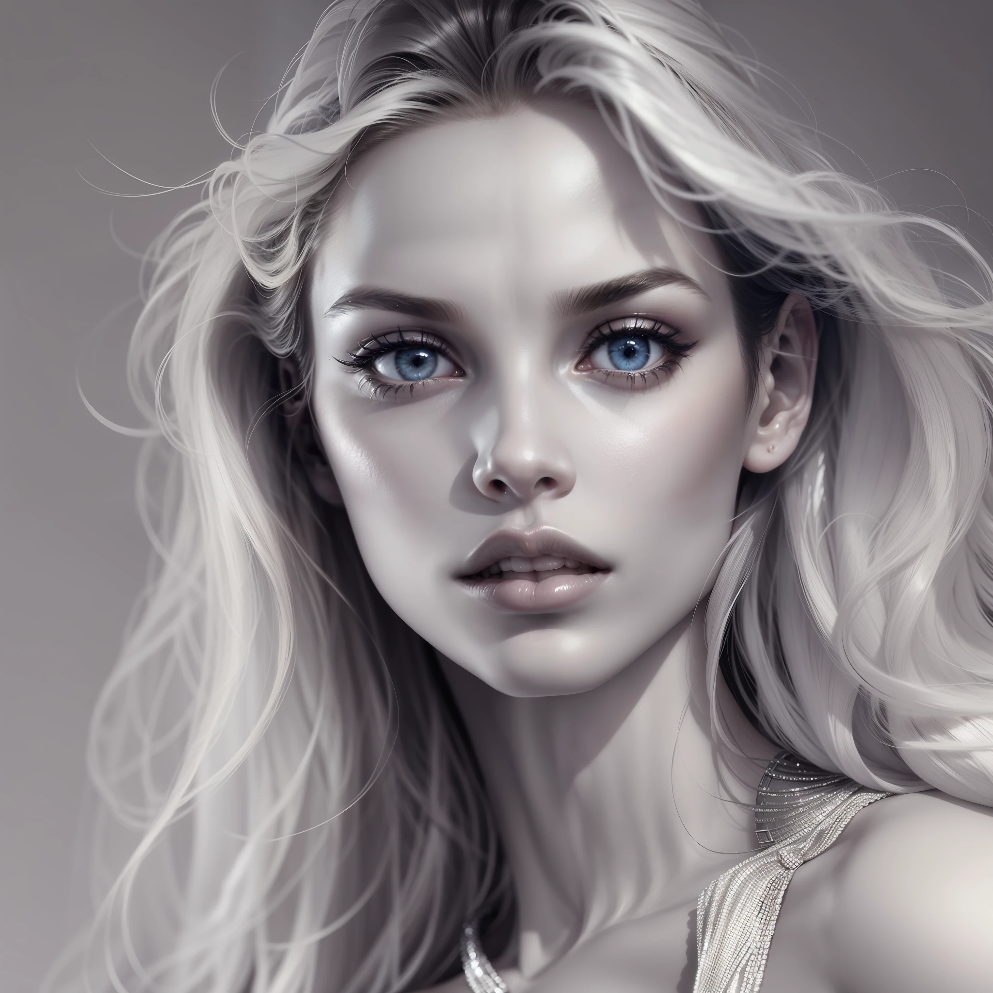 extremely white and pale skin, cold and intimidating look, kleine Nase, young woman, beautiful, perfekt, blaue Augen, markierter Kiefer, extremely beautiful, Perfektes Gesicht, Unrealistic beauty, Infinite beauty,8K, ultra realistisch, extrem detailliert, portrait, fotorealistisch, surrealistisch, Goddess of Beauty