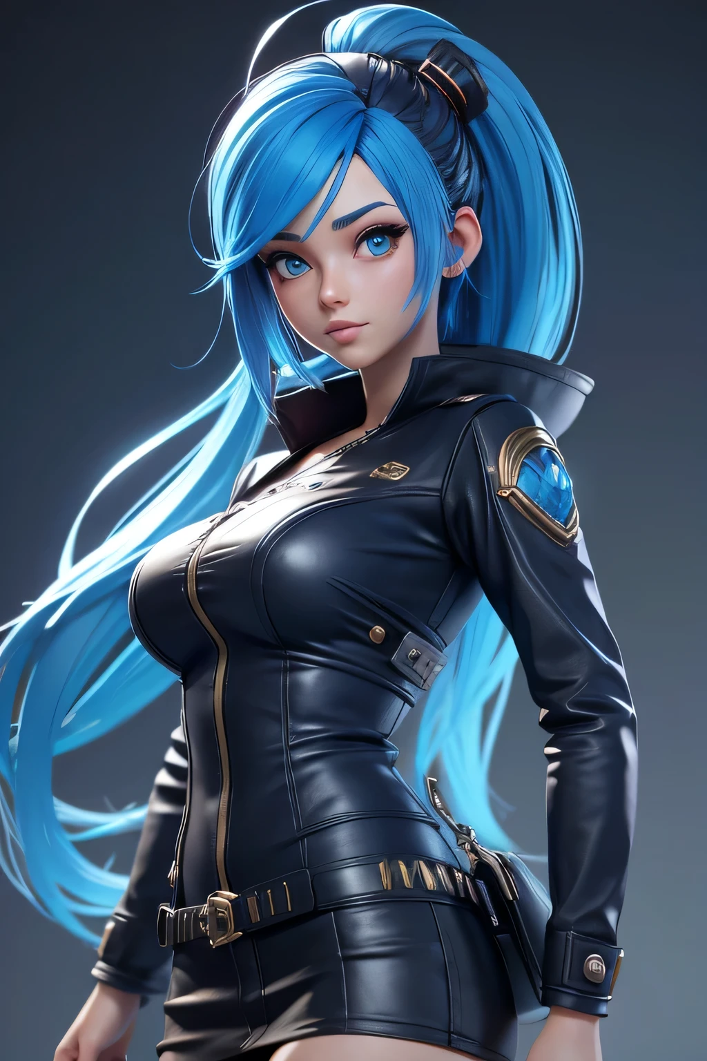 render, 3D, woman, girl, blue hair, anime, colors