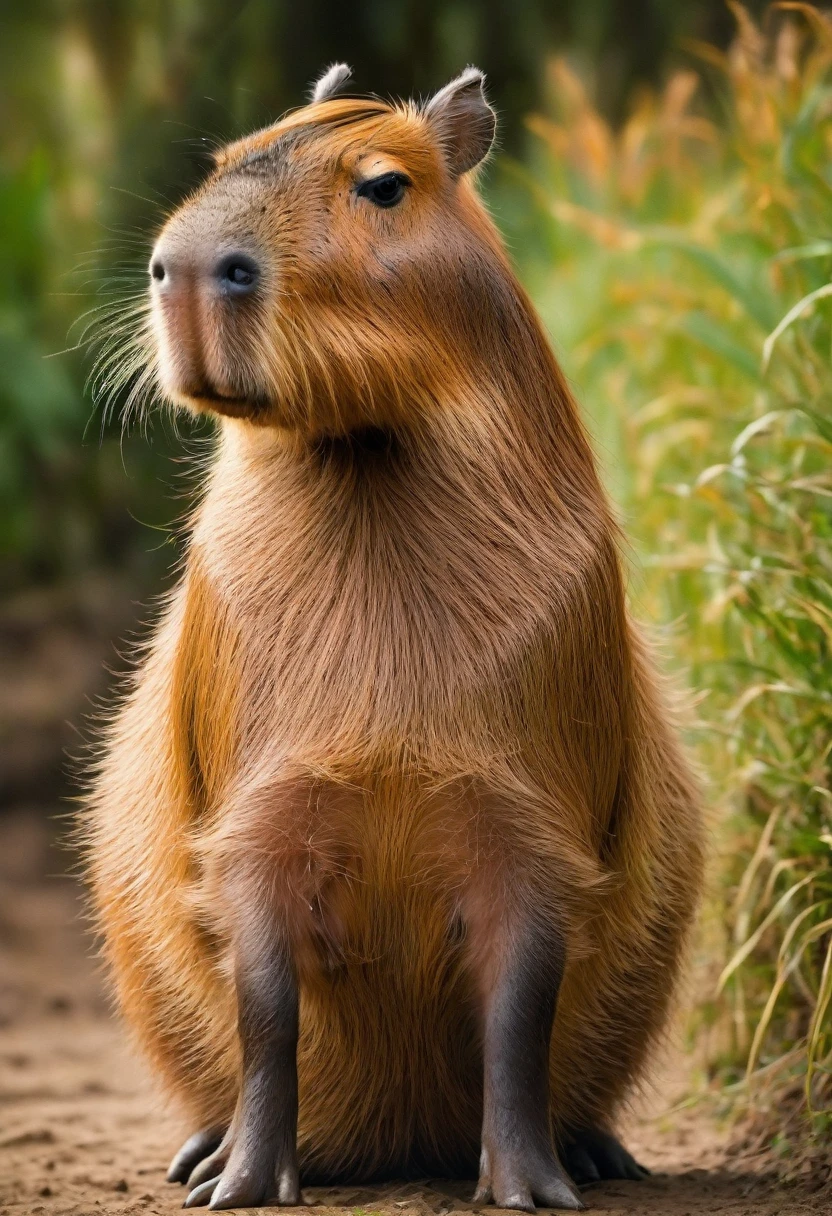 A Capybara, (best quality, realistic:1.2),peaceful,capybara,capybara in a grassy field,brown furry capybara,brown fur,big round eyes, soft lighting,gentle shadows,sitting quietly relaxed,capybara sitting, nature animals,grassy field,green grass,bright sunny warm, realistic detailed artwork,detailed fur texture,high-res image,capturing every strand of fur, peaceful atmosphere,tranquil scene,serene, soft and calming colors,earth tones,brown and green color palette, blissful expression,content and at ease,capybara's relaxed posture, nature-inspired lighting effect,subtle sunlight filtering through the trees, immersive artwork,feeling as if you can reach out and touch the capybara's fur.