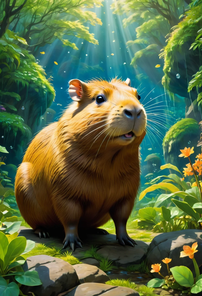 a capybara, by Hayao Miyazaki, best quality, masterpiece, very aesthetic, perfect composition, intricate details, ultra-detailed
