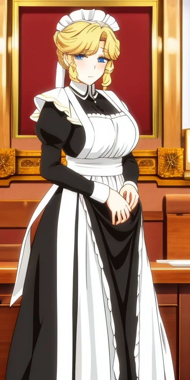 MariM, hypeybreasts, standing, solo, VIctorian_Maid_Uniform, masterpiece, best quality, detailed face, detailed eyes, highres,naked,nsfw,