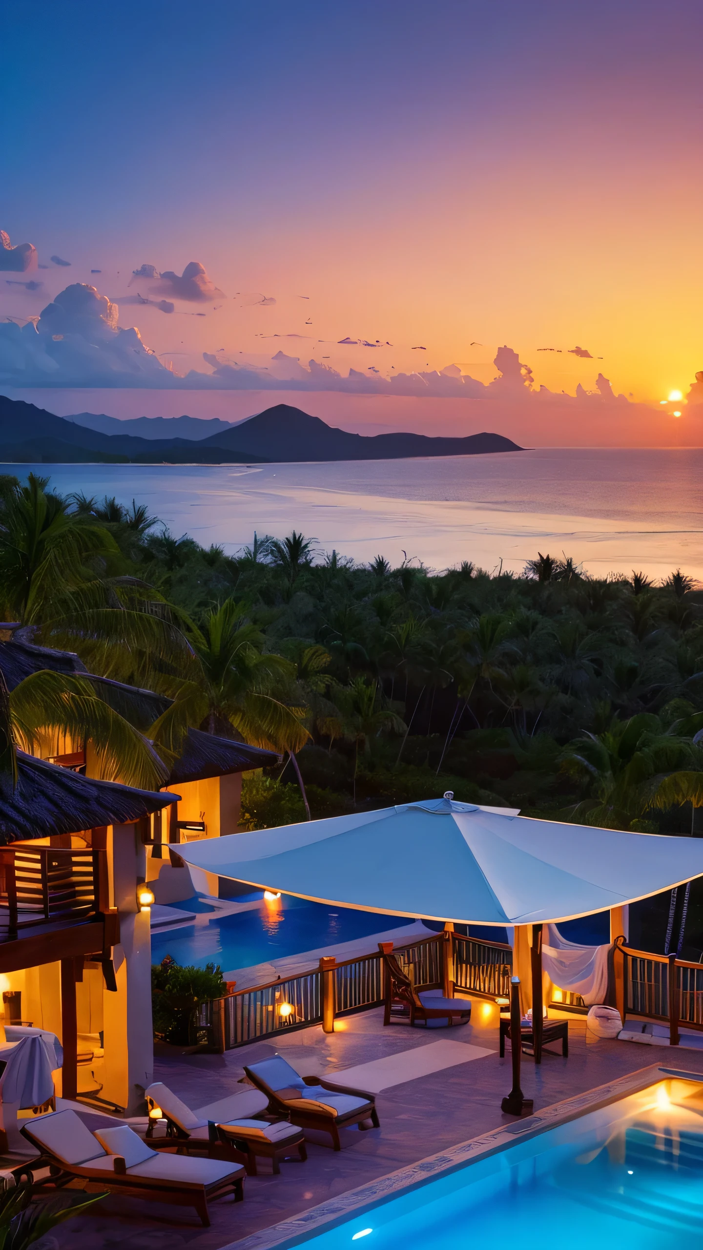 Highest quality,Fantasy,Luxury Resorts,Sunset