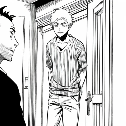 obra maestra, mejor calidad, A boy in a room, primer plano Arte lineal, Monocromo, not smile, hands, manga, udei artstyle