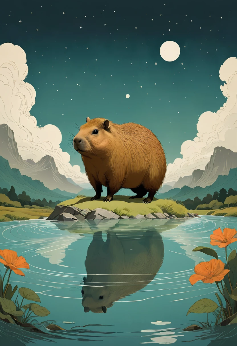 a capybara, by Alessandro Gottardo, best quality, masterpiece, very aesthetic, perfect composition, intricate details, ultra-detailed