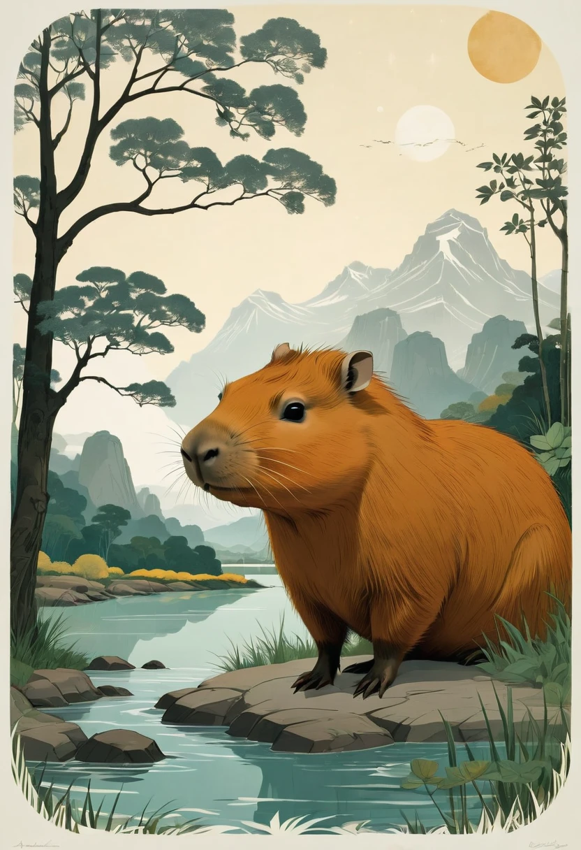 a capybara, by Alessandro Gottardo, best quality, masterpiece, very aesthetic, perfect composition, intricate details, ultra-detailed