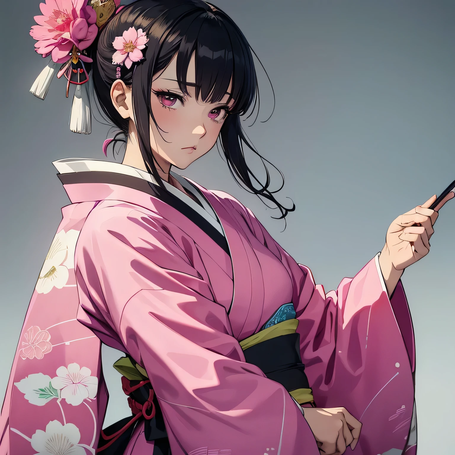 a close up of a person in a pink kimono, coloured manga scan, sui ishida art manga, inspired by Kusumi Morikage, female samurai, manga style of kentaro miura, high quality colored sketch, by Yoshiyuki Tomino, koyoharu gotouge, inspired by Nishikawa Sukenobu, harumi, omina tachibana