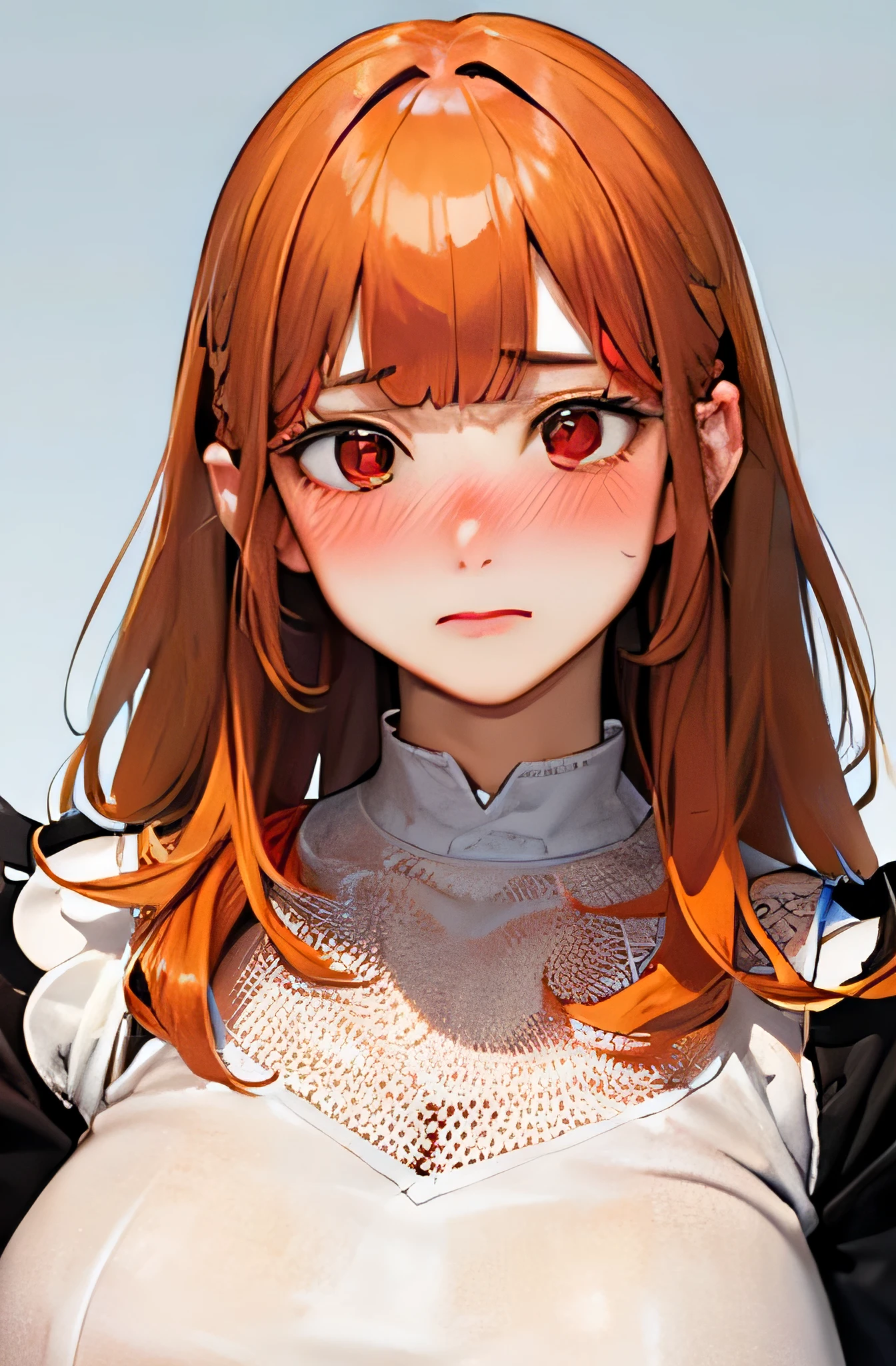/*General image quality*/ (8k, RAW photo, best quality, masterpiece:1.2), ultra detailed, ultra high res, high-resolution,(realistic, photo realistic:1.4),depth of field, realistic shadow, caustics, natural shading, photon mapping, fine-textured, perfectly focused,
/*Detailed image quality*/ cinematic lighting, soft lighting, HDR, SIGMA 24 mm F/2.8, ISO 400, 1/125 sec shutter,an extremely delicate and beautiful, extremely detailed, 8k wallpaper, Amazing, finely detail, huge file size, extremely detailed CG, unity 8k wallpaper, official art, perfect artwork, production art,
BREAK
/*figure*/
1girl, (20 years old:1.2), cute girl, pretty girl, perfect idol, kawaii,realistic body, , gravure model,realistic skin texture, fair skin, shiny skin, slender body, good figure, gleaming skin,
BREAK
/*system*/
glamorous,tall,large breasts,
BREAK
/*Hairstyle*/
(((((blunt bangs))))),(((((orange hair))))),(((((straight hair))))),(((((long hair))))),
BREAK
/*eye*/
beautiful eyes,(((((red eyes))))),
BREAK
/*expression*/
(((((blush))))),
BREAK
/*Pause*/
arms behind back,
BREAK
/*angle*/
upper body,
REAK
/*place*/
white background,
BREAK
/*Brightness*/
sunlight,