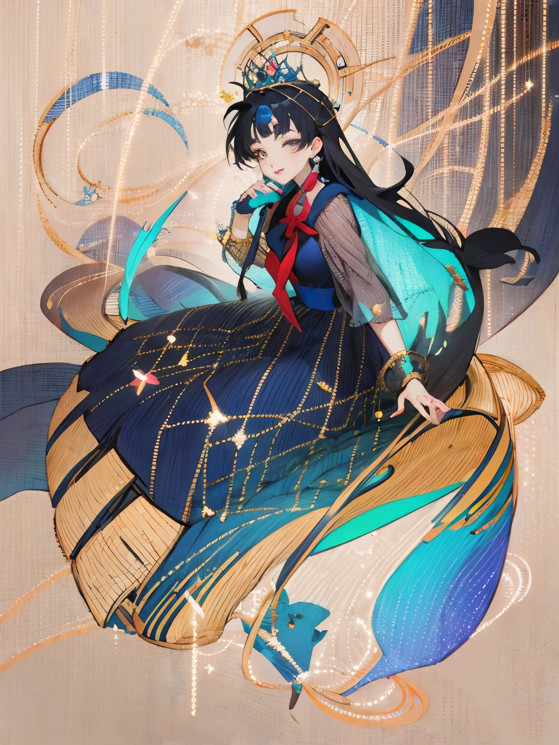 분홍색 wearing a dress 지팡이를 들고 있는 여성의 그림, style of Magic Girl, anime princess, portrait of Magic Girl, wearing a dress, Rei Hino as a princess, full body with costume, New costume concept design, !!full body portrait!!, Shoujo Cartoon Character Design, sparkling Magic Girl, Magic Girl, Costume design made with love, High Angle, sitting