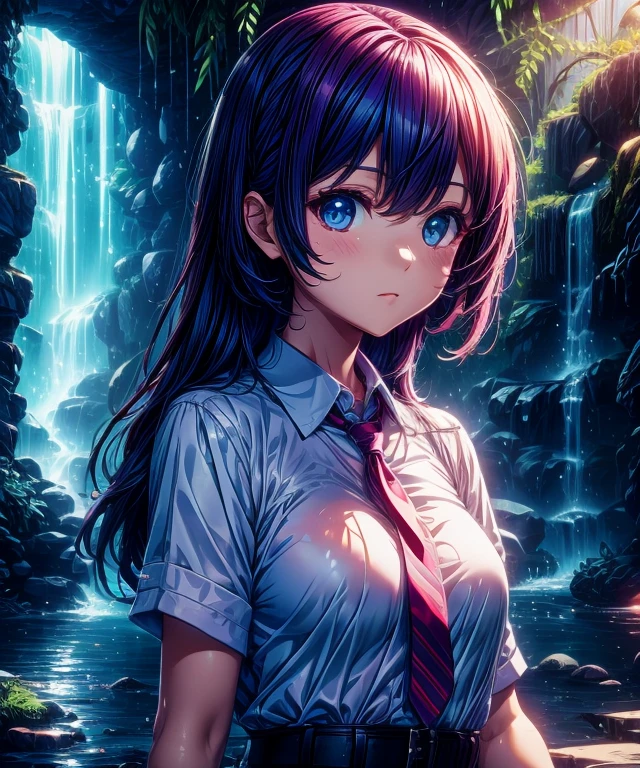pichika,1girl,solo, sunlight, collared shirt, upper body,