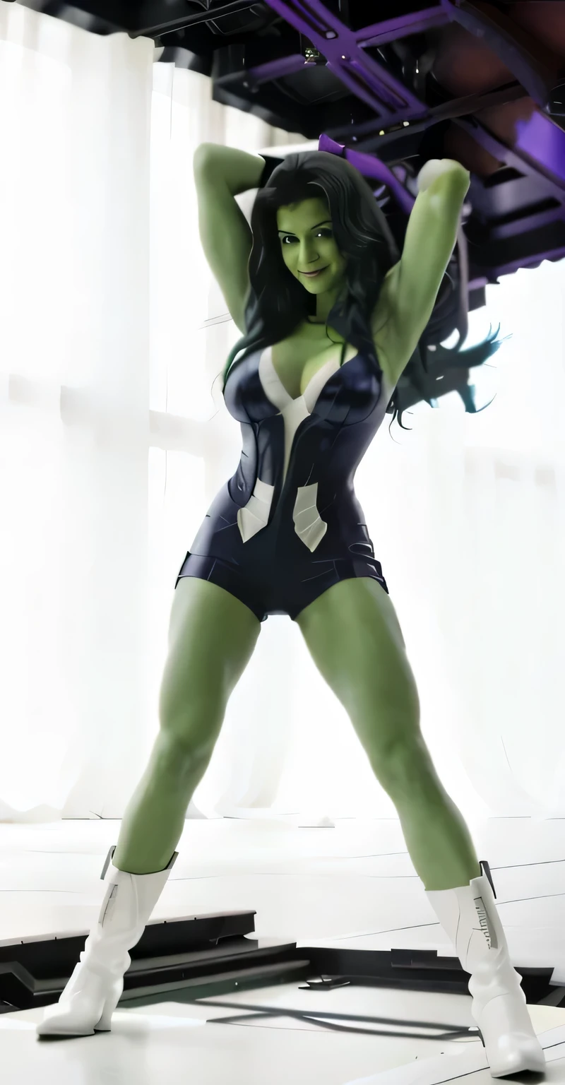 She Hulk arms, wearing white gloves, holding roof