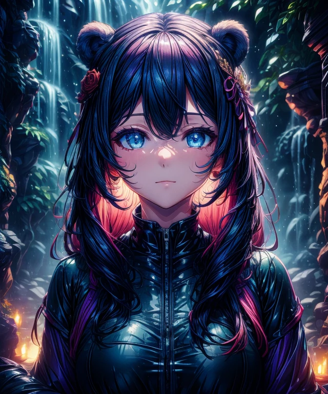 (masterpiece:1.4), (best quality:1.4), extremely detailed, intricate, hyper detailed, (PERFECT FACE), illustration,soft lighting, full_body, 1girl, lonely, Ao hair, colorful, colorized, from_above ,bear_costume , prison