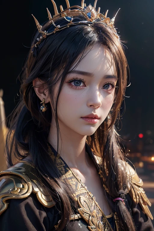 (skindentation:1.5), Realistic, Photorealistic, (masterpiece:1.5), concept art, intricate details, highly detailed, photorealistic, octane render, 8k, unreal engine, dynamic pose, best quality, highres, (realistic face:1.1), (hyperrealistic:1.1), (((full_body))), perfect eyes,(shiny skin:1.2), perfect hand, extremely detailed background, ((autumn)), ((1girl)), ((thai armor)), ((detailed eyes, high quality eyes, high quality face)), long black hair, messy ponytail, dramatic, depth of field, bokeh, 4k, ancient ruin, dancer, (((fighting))), (((Thai armor and Thai crown))), earrings