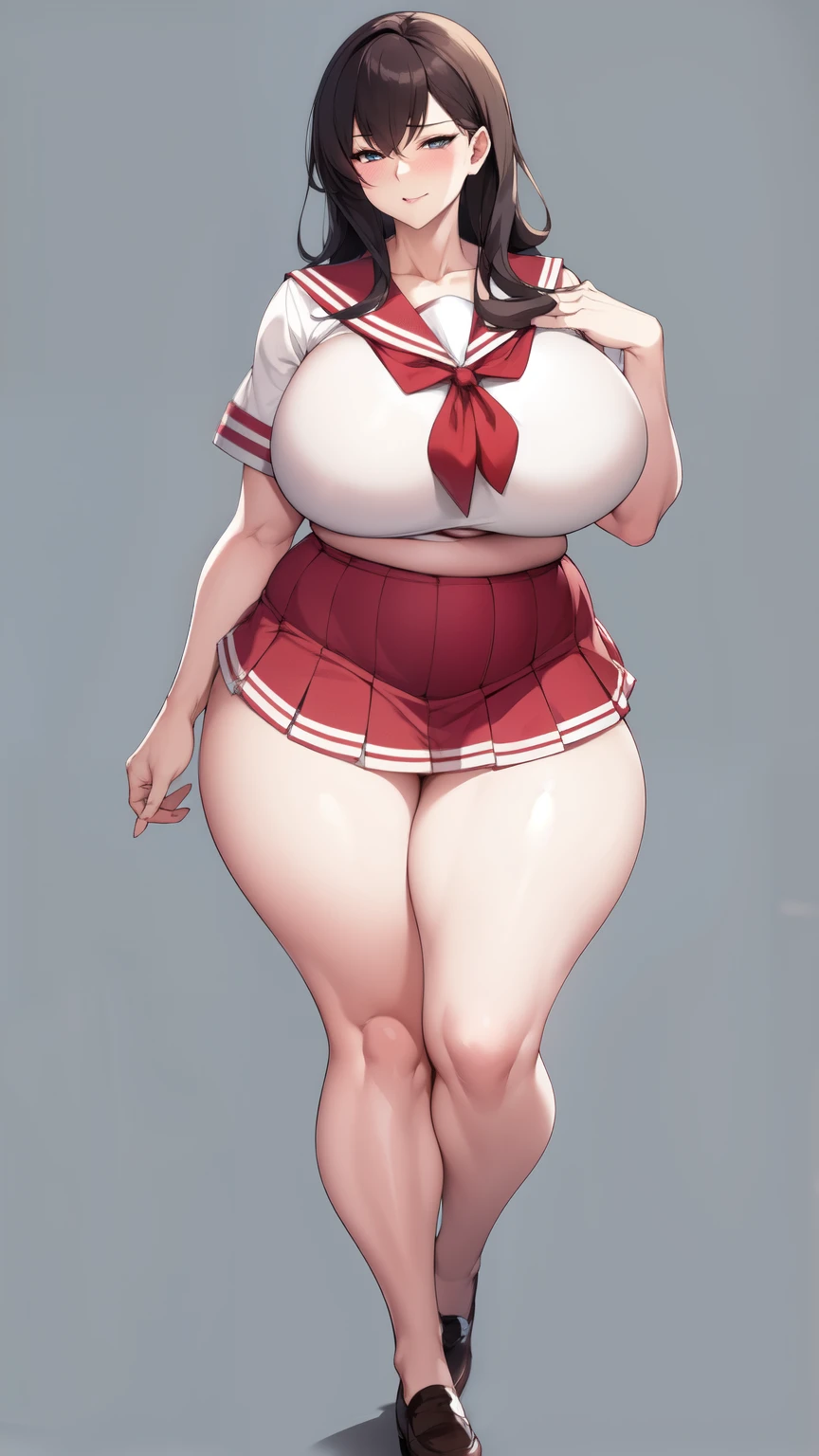 Large Breasts, Big Hips,Full Body Shot, Mature mother, Whipping the lower body, plump thighs, Ample calves, Seductive mature woman, Perfect body, Plus Size Model,high school girl,Sailor suit, The skirt is short,Mature woman wearing Sailor suit,