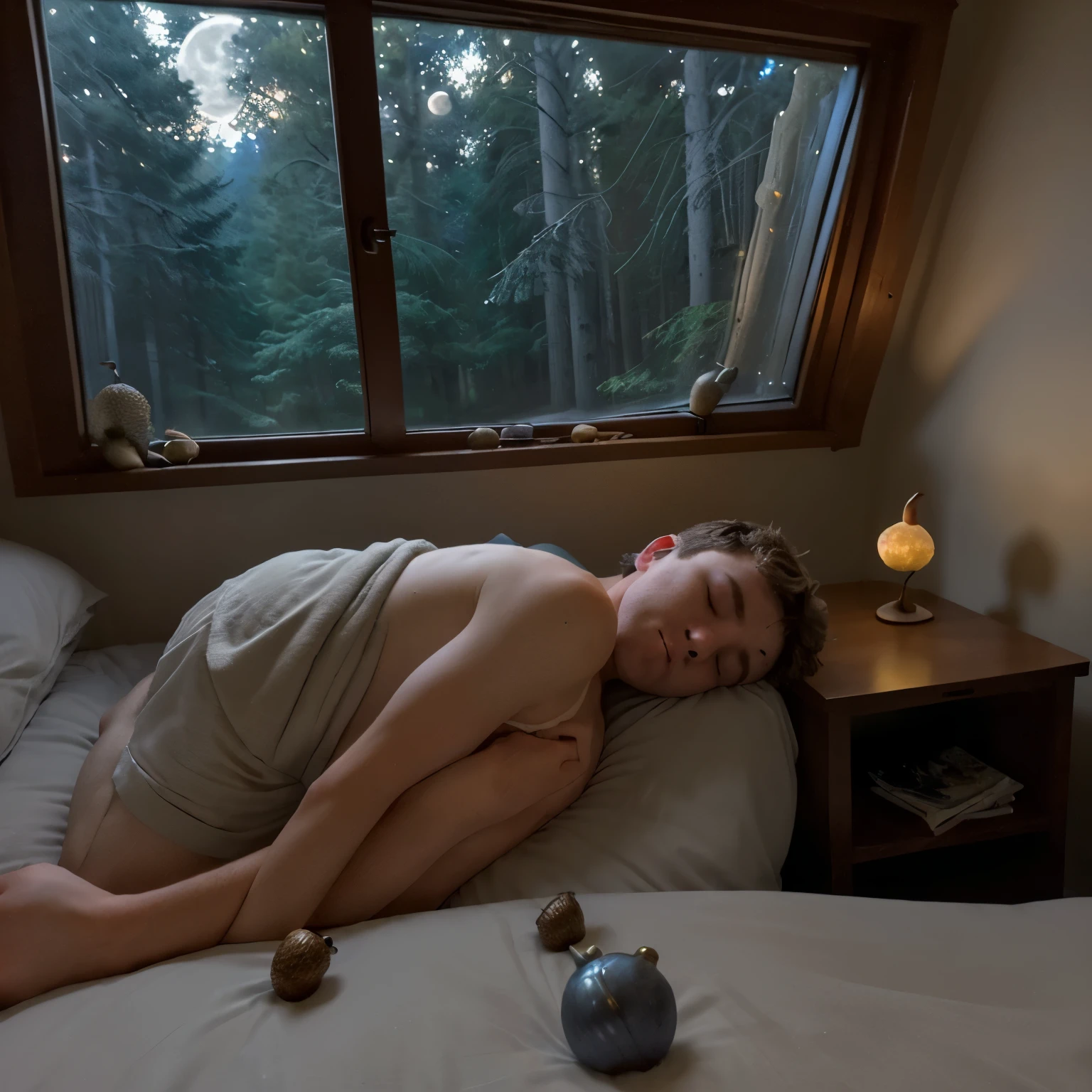 That night, under the soft glow of moonlight filtering through his bedroom window, Ethan placed the magic acorn on his bedside table. As he drifted off to sleep, he dreamt of the adventures that awaited him with this mysterious gift from the forest.
