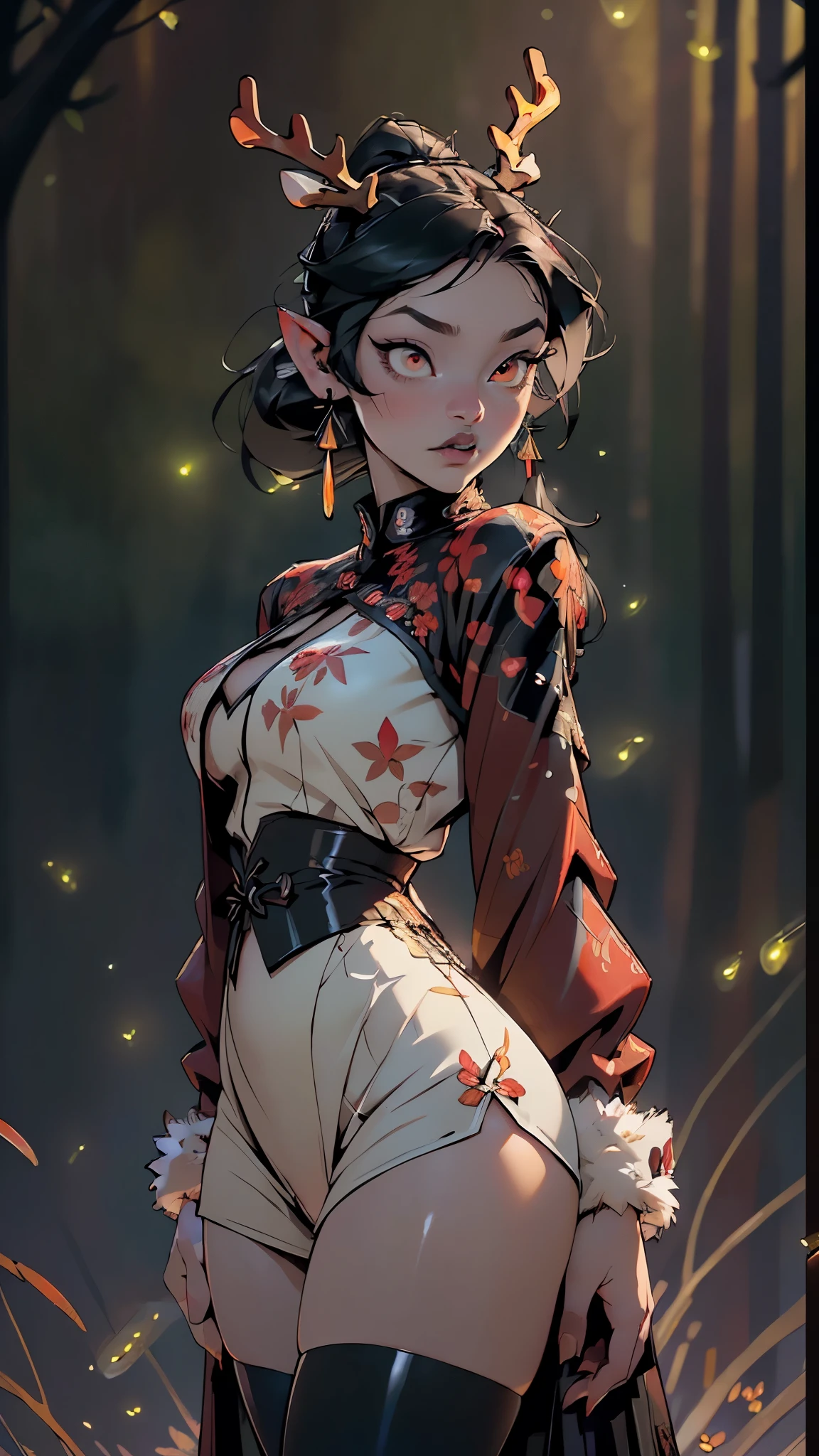 gothic reindeer girl,(((1girl))),((extremely cute and beautiful black hair anime gothic reindeer girl)),
(((anthro furry:1.2), Playboy_Reindeer, reindeer_antlers,(huge antlers:1.5,dear antlers:1.5,blooming antlers:1.5))),(large breasts:1.4),saggy breasts,((((black hair, long ponytail hair:1.35,large ponytail hair, long hair,ear breathing)))),(((red_eyes:1.3))),intricate eyes,beautiful detailed eyes,symmetrical eyes,big eyes:1.5,(((lustrous skin:1.5,bright skin: 1.5,skin tanned,shiny skin,very shiny skin,shiny body,plastic glitter skin,exaggerated shiny skin,illuminated skin))),(spider lower abdomen,narrow waist,wide hip,athletic body,inflated legs,thick thighs,detailed body,(detailed face)),
cute,slutty,seductive,erotic,(((nsfw))),
zettai ryouiki,revealing clothing,show skin,(((Sexy goth fur coat, goth fur coat outfit,wearing a goth fur coat:1.3,dark red coat))),((red goth mini-skirt,red goth mini skirt,visible thong straps, navel)),((underpants strap)),(red gothic clothes,semi-naked,with little goth clothing),((((Black Eyeshadow,Thick Black Eyeliner,Long Dramatic Eyelashes,Black Lips))),(((intricate outfit,intricate clothes,embroidered outfit,ornate outfit))),
(dynamic pose:1.0),embarrassed,(centered,scale to fit dimensions,Rule of thirds),
((((many fireflies,fireflies,glowing fireflies,fireflies in the background)))),
((deep and dark cavern)),(mysterious lights in the background, stalagmites, stalactites),scenery:1.25,intricate scenery,((deep and dark cavern background)),
(Glossy ornaments),highres,sharp focus,(ultra detailed,extremely detailed),(photorealistic artwork:1.37),(extremely detailed CG unity 8k wallpaper),(((vibrant colors,vibrant theme))),(intricate),(masterpiece),(best quality),artistic photography,(photography taken by sldr),(intricate background),perfect rendered face,perfect face details,realistic face,photo realistic,((intricate detail)),(((realism))),