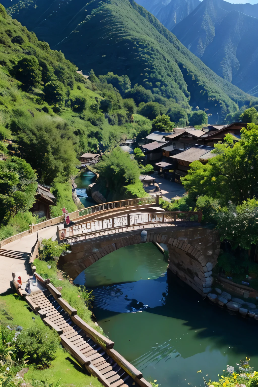 Small bridges and flowing water，Beautiful little mountain village