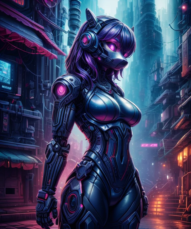 A cute puppy made of metal, robot, cyberpunk style, ((intricate details)), HDR, ((intricate details, super detailed)), cinematic shots, vignettes  