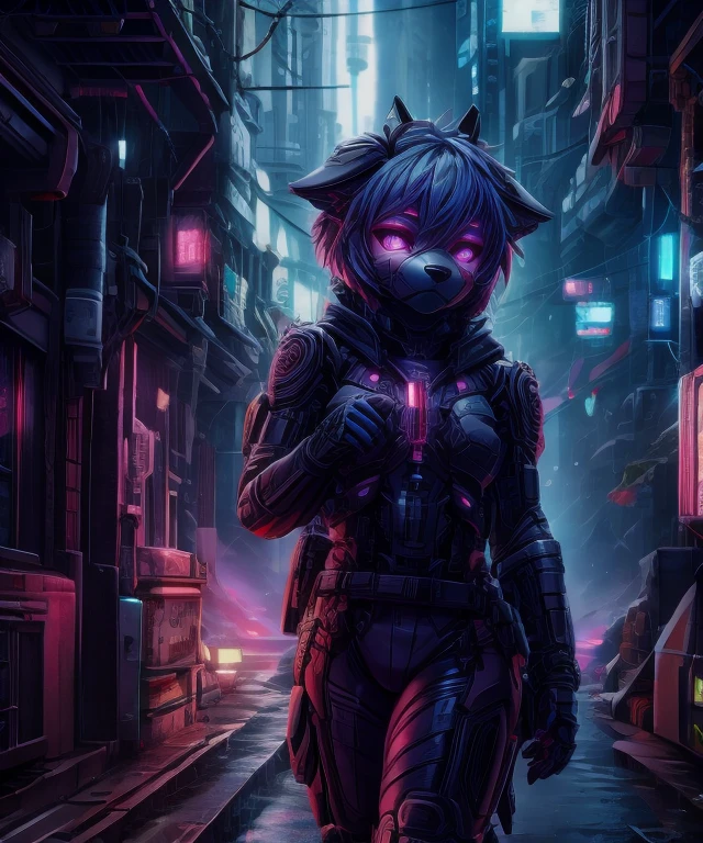 A cute puppy made of metal, robot, cyberpunk style, ((intricate details)), HDR, ((intricate details, super detailed)), cinematic shots, vignettes