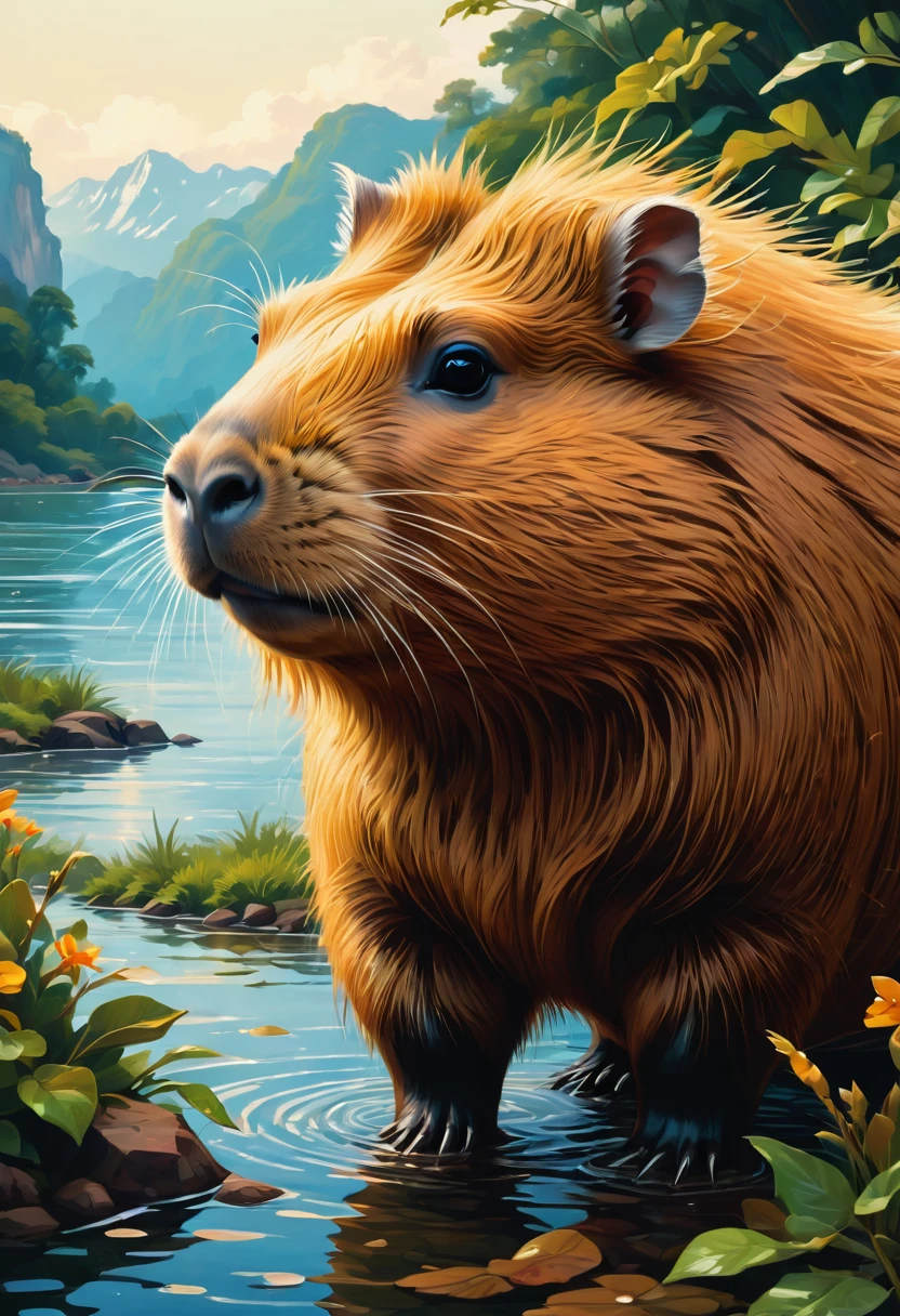 a capybara, by Alena Aenami, best quality, masterpiece, very aesthetic, perfect composition, intricate details, ultra-detailed