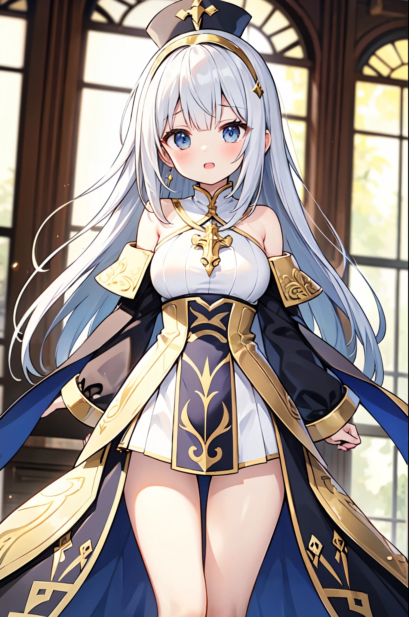 (highest quality)、((Super detailed))、(Ultra delicate)、Sexy and cute pope、、Silver Hair、Beautiful breasts、Beautiful thighs、Gorgeous gold and silver vestments、Fantastic Light、god々しいgod殿