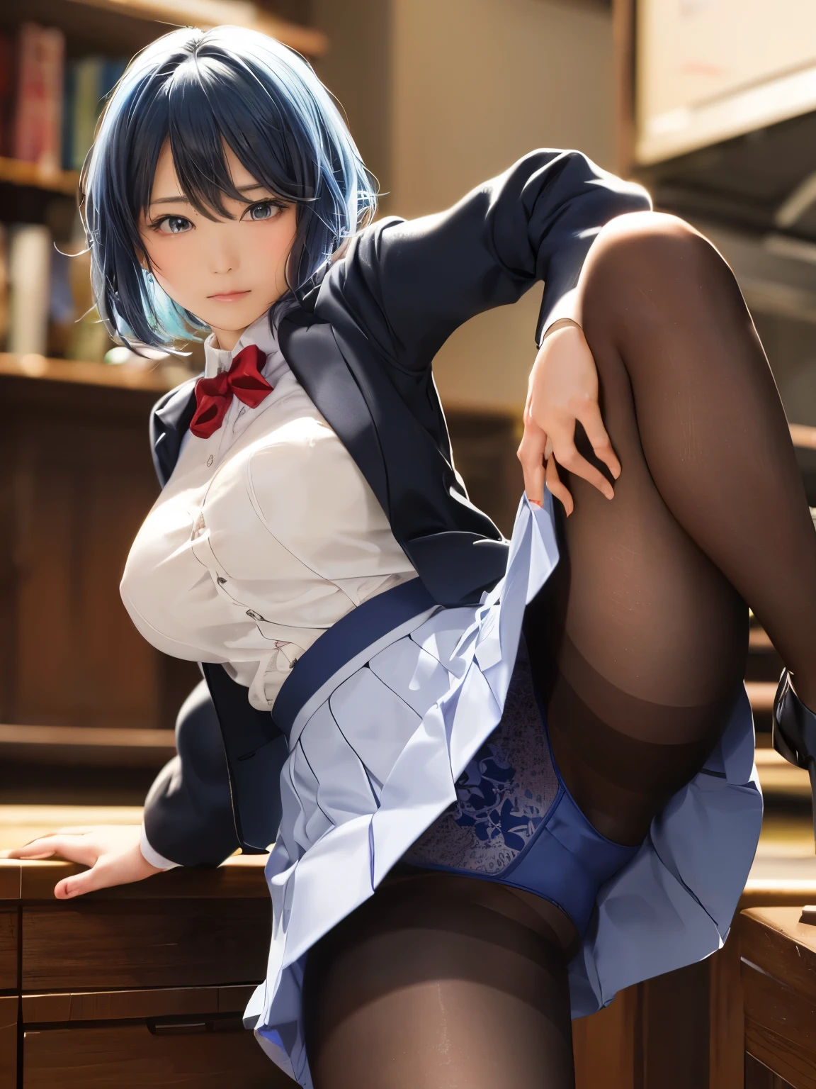 From below, (((panties)))、I can see your face、(((Embarrassed face)))、(((Are crying)))、(((Anguished expression)))、Glare, anger、(((白いpantiesが透けて見えている)))、((white underwear pattern))、Dancing、((((観客にpantiesを見られて恥ずかしがっている))))、 (((She forgot to put on her underwear so it was completely visible.)))、Dancing, (((観客が彼女のpantiesを見て喜んでいる))), (((大勢の観客が自分のカメラを彼女のpantiesに向けて撮影している))), Nipples are visible、Full Shot、(((Her skirt is flipped up))),(to be born, 最high quality, masterpiece:1.5), (Realistic, Intricate details:1.2), 超High resolution, (high quality, High resolution, Finer details), alone, Curvy Women, blush, Sweat, Oily skin, Shallow depth of field,(masterpiece、最high quality、High resolution、unity 8k wallpaper、Extremely detailed CG:1)、(Consciousness upward:1.0)、One Girl、最high quality、8Kmasterpiece、((software)), ((Multiple Girls)), (18-year-old female, Beautiful detailed woman, Female police officer,( Blue Hair), ((With a shy look:1.5)), Huge breasts, Hard nipples, Narrow waist, Thick thighs,((Female police officer)), White thin clothes, Blue Skirt, Ultra mini skirt, ((Black Pantyhose)), (((I'Lifting my skirt to show my pantyhose))), ((Spread your legs)), (Please open your legs), ストレートなBlue Hair, short hair, Look Down,((Skirt flip))