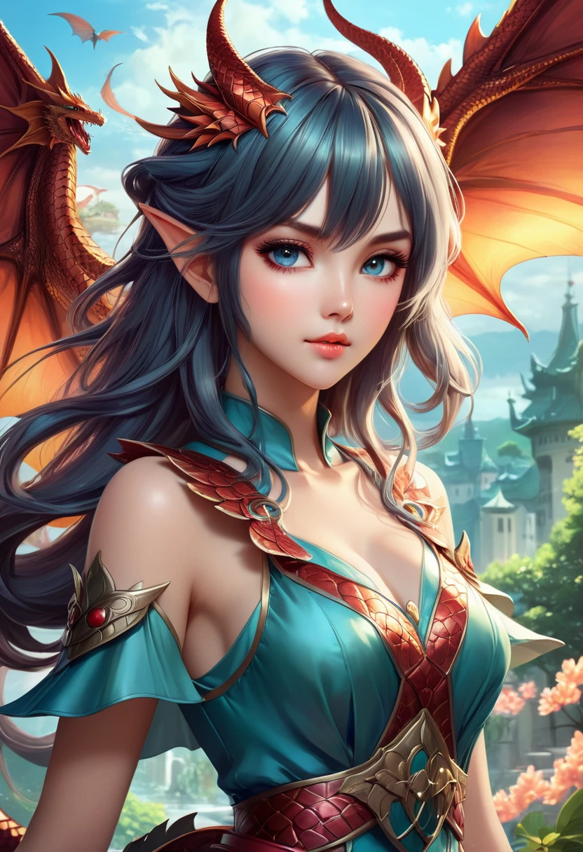 Vintage anime girl with dragon wings, fantasy art style, extremely detailed artgerm, detailed digital anime art, anime fantasy illustration, beautiful character painting, anime in fantasy style, fantasy style art, anime fantasy artwork, artgerm on artstation pixiv, 2. 5 d cgi anime fantasy artwork, the dragon girl portrait, portrait of fairy Thomas Kinkaid Inspired.