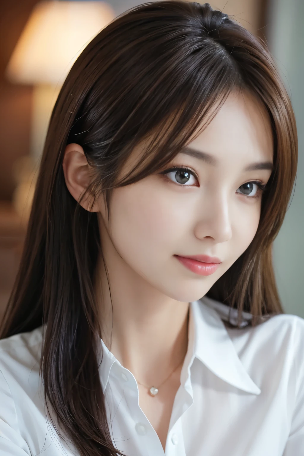 table top、highest quality、genuine、Super detailed、finely、High resolution、8k wallpaper、one beautiful woman、、、light brown disheveled hair、wearing a business suit、sharp focus、perfect dynamic composition、beautiful and detailed eyes、thin hair、Detailed genuine skin texture、smile、close-up portrait、model body shape