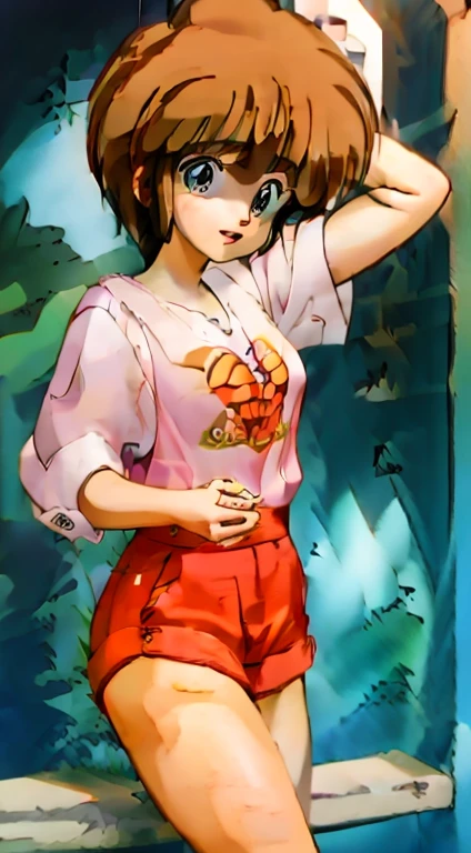 1 girl, hiyama Hikaru, wearing a white t shirt, panties, realistic), medium size breasts, beautiful, taking a selfie