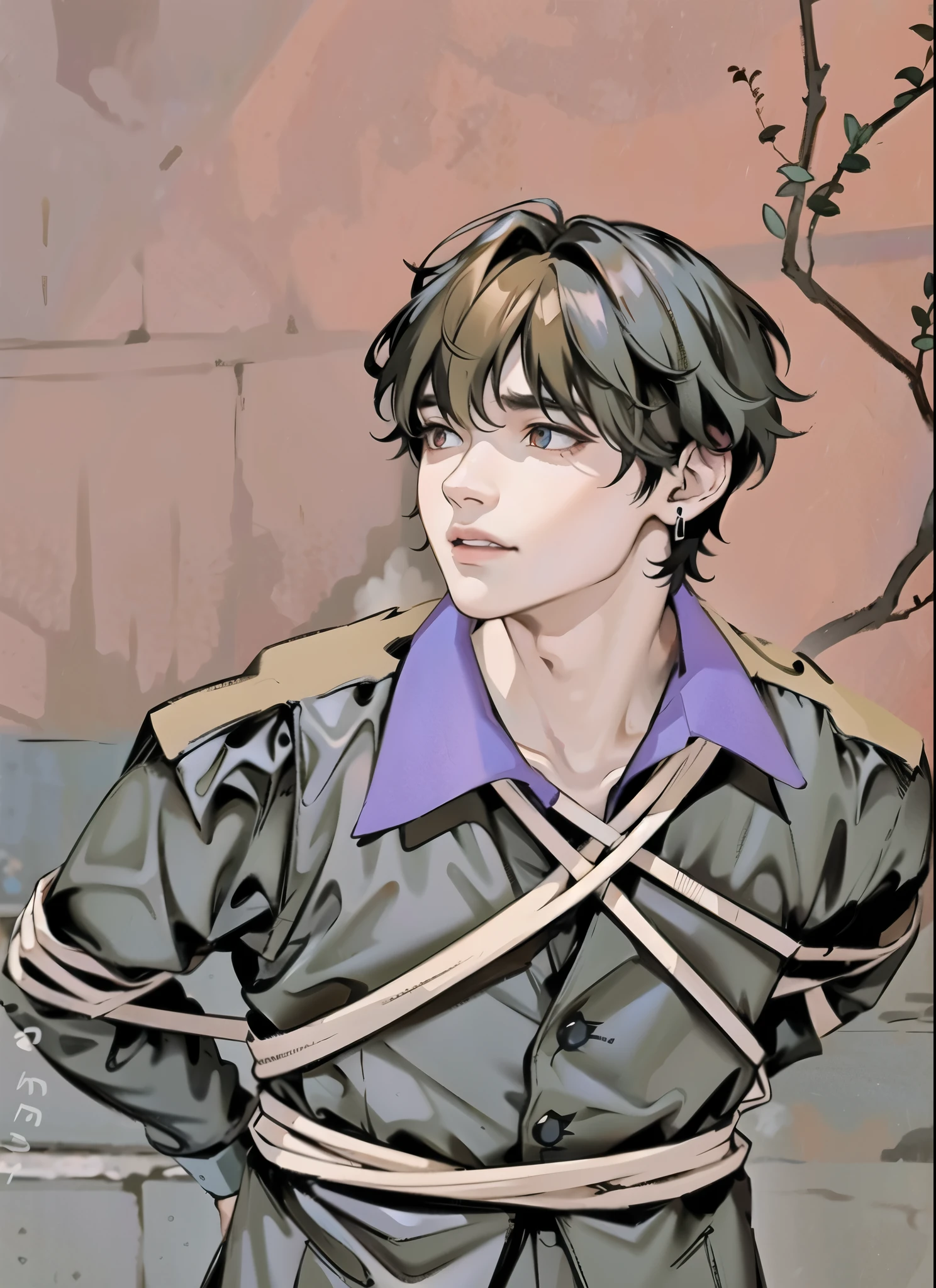 personaje de anime con cabello negro y camisa de cuello morado, chico guapo en el arte de Demon Slayer, hecho con estudio de pintor anime, Demon Slayer rui fanart, pintado en estudio de pintor anime, obra de arte al estilo de guweiz, tipo, inspirado en Bian Shoumin, fanart oficial, por Yang J., guweiz, arte oficial