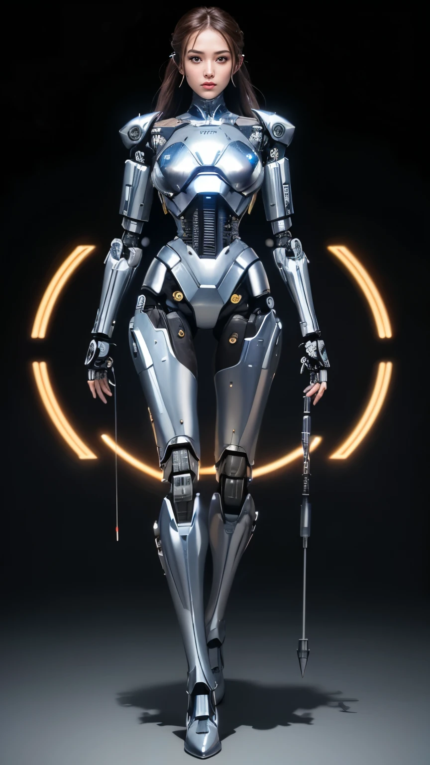 Thaifacemixx,  (Photorealsitic:1.4)、((a beauty girl:1.6)), 1 full-body cyborg girl, Nipple, , sixteen years old、NOhumans、((The skin part is only the face)), Luminous Eyes、((Lots of split metal chest protectors)), Metal Robot、((The whole body is the body of a combat robot))、((Body parts are robot parts:1.8))、((The internal mechanisms of the chest are exposed)), ((Mechanical chest armor with LED indicators and meters)), Robot arms and legs、((Exposed metal skeleton of the abdomen))、Metal skeleton of the cervical region、Under repair、destroyed body、Metal Mechanical Bra、Full Body Metal Skin、Metal bodysuit、Metal scales covering the whole body、body made of metal、Whole body metal、a beauty girl、prosthetic hand、artificial leg、Full body cyborg、Exposed metal skeleton、Asian Beauty、cyberpunked、steampunc、Inside the futuristic space battleship、laboratory、Complex 3d rendering beautiful porcelain profile ultra detailed female type android face、dark brown  hair、glowy skin、((super realistic details))、portlate、globalillumination、Shadow、octan render、metals、Details of complex ornaments、Japan details、highly intricate detail、Realistic light、CGSoation Trends、a purple eye、radiant eyes、Facing the camera、neon details、Mechanical limbs、blood vessels connected to tubeechanical vertebrae attached to the back、mechanical cervical attaching to neck、sitting on、Wires and cables connecting to the head、Gundam、Small LED lamp、​masterpiece、 Metal Robot、body made of metal、Whole body metal、prosthetic hand、artificial leg、Full body cyborg、Exposed metal skeleton、Asian Beauty、cyberpunked、steampunc、Futuristic cities、laboratory、Complex 3d rendering beautiful porcelain profile super detailed female android face、cyborgs、roboticparts、150mm、beautiful studio soft light、Rim Lights、Anatomical、face muscles、cable electric wireicrochips、elegent、beatiful backgrounds、octan render、HR Giger Style、8K、top-quality、​masterpiece、illustratio、extremely delicat