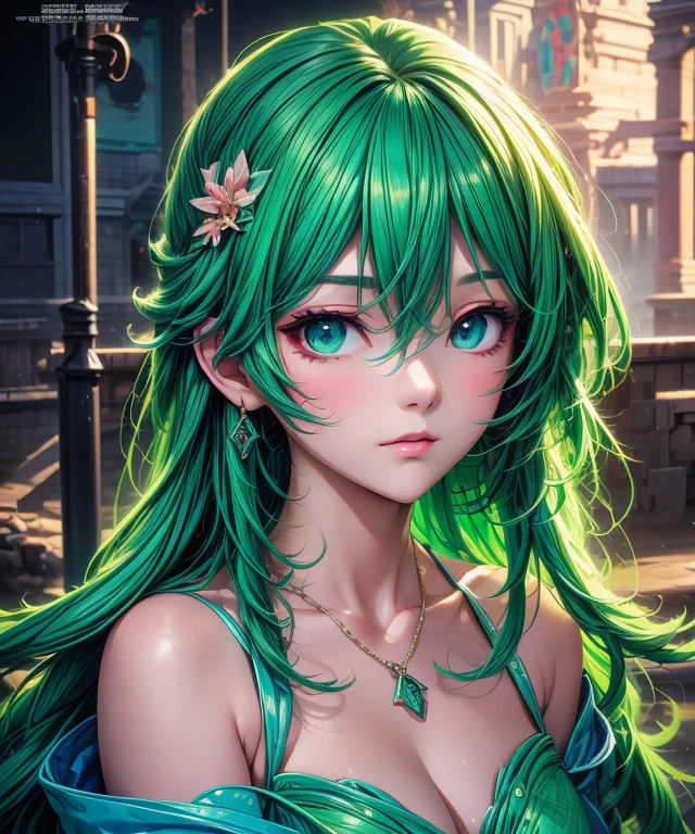 a close up of a woman with a green dress and a necklace, artwork in the style of guweiz, realistic anime 3 d style, beautiful anime portrait, anime realism style, detailed portrait of anime girl, beautiful character painting, by Yang J, stunning anime face portrait, realistic anime artstyle, portrait of an anime girl, beautiful anime style