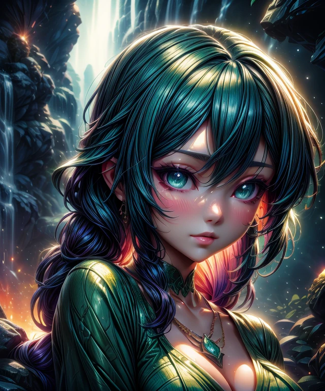 a close up of a woman with a green dress and a necklace, artwork in the style of guweiz, realistic anime 3 d style, beautiful anime portrait, anime realism style, detailed portrait of anime girl, beautiful character painting, by Yang J, stunning anime face portrait, realistic anime artstyle, portrait of an anime girl, beautiful anime style